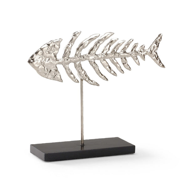 Wildwood Fish Cast-Aluminum Skeleton Sculpture With Patina Lacquer Finish — Coastal Nautical Accent, 9.5"X11.5" 292513