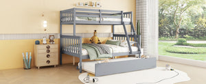 English Elm Twin Over Full Bunk Bed With Trundle, Detachable Ladder, Rustic Grey Wood, Space-Saving Design W504S00186-GIGA