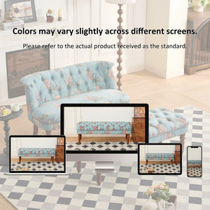 English Elm European Tufted Floral Upholstered Bench with Turned Legs for Bedroom or Living Room W3373P453377