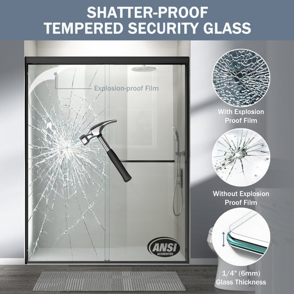 English Elm 56" Frameless Sliding Shower Door Tempered Glass Soft Close Matte Hardware Alcove Fit W1920P385320