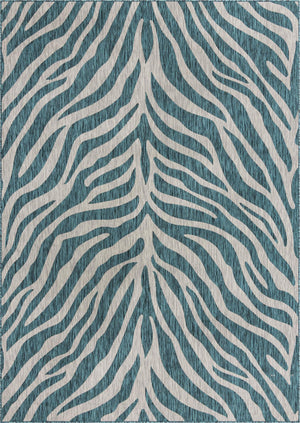 Unique Loom Outdoor Safari Tsavo Machine Made Animal Print Rug Teal, Ivory/Gray 7' 10" x 11' 0"