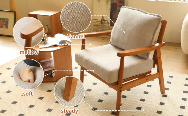 English Elm Cute Fabric Armchair Solid Wood Frame Compact Upholstered Seat for Bedroom or Apartment Grey W2105P420766