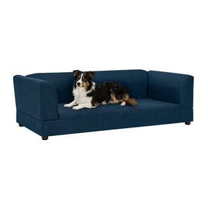 English Elm Comfortable Linen Upholstered Pet Sofa with Backrest and Armrests for Large Dogs Dark Blue W487P430319