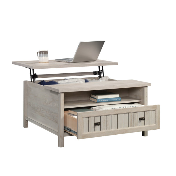English Elm Lift-Top Coffee Table with Concealed Storage and Full-Extension Drawer, Lift Mechanism Enhances Use Gray B356P402601