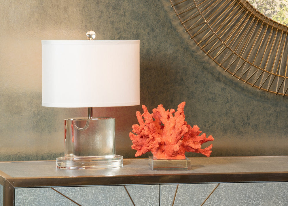 Wildwood Coral Vibrant Red Faux Coral On Clear Crystal Base — Mediterranean Coastal Accent, Tabletop Focal Piece 292625