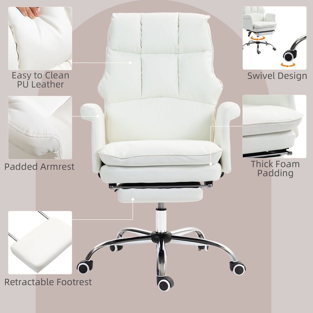 English Elm Homcom Executive Office Chair - Ergonomic Pu Leather Desk Chair With Footrest, Recline & Swivel W2225P250010