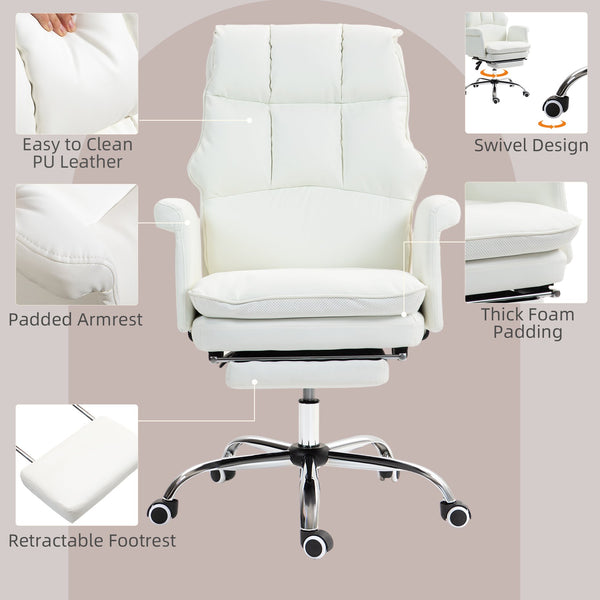 English Elm Homcom Executive Office Chair - Ergonomic Pu Leather Desk Chair With Footrest, Recline & Swivel W2225P250010