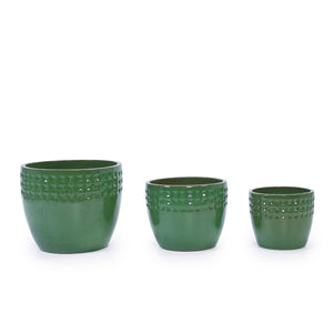 English Elm Set Of 3 Ceramic Flowerpots - Handcrafted Antique Green Planters For Modern Home & Garden Decor W3273P321483-GIGA
