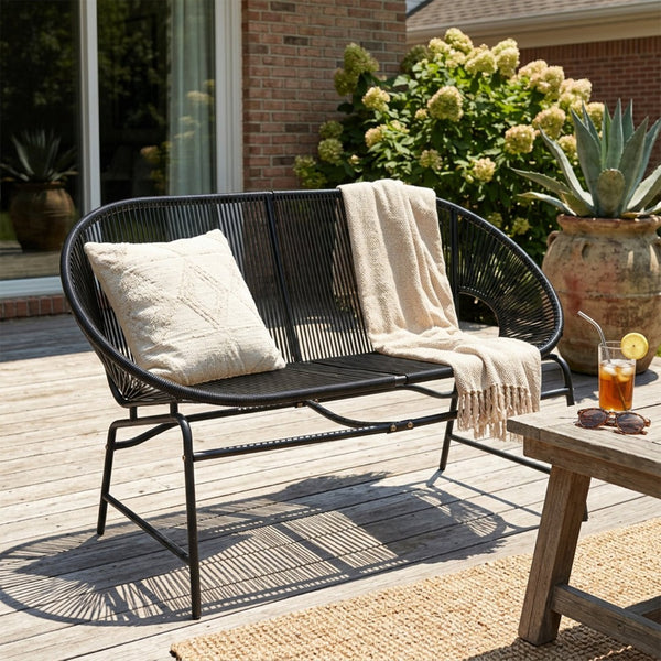 English Elm Condessa Outdoor Pe Rattan Loveseat Iron Frame Weather Resistant Patio Seating Black N775P423051B