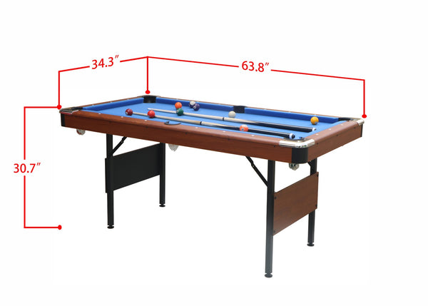 English Elm Pool Billiard Table Foldable Steel Legs Velvet Surface Family Game Room Fun Blue,Wood W1936P375433
