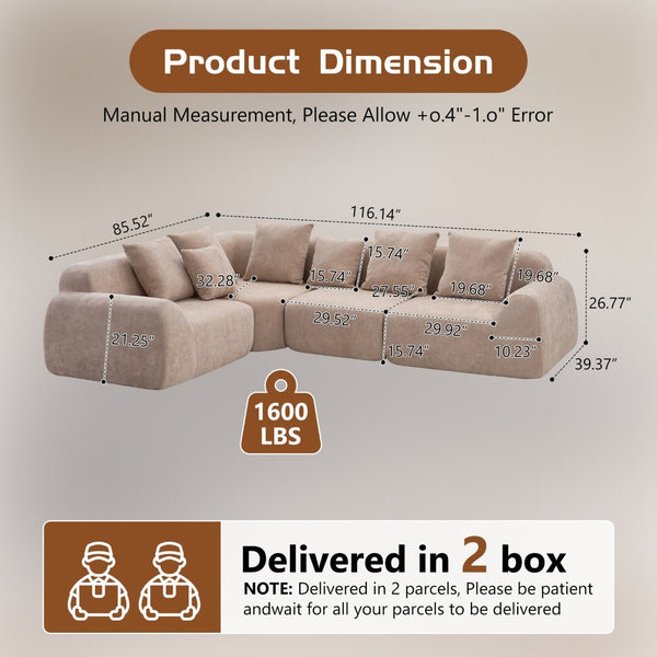 English Elm Oversized Velvet Cloud Sectional with Memory Foam Cushioning and L-shape Chaise Lounge Beige W3728S00013