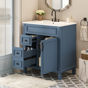 English Elm 30" Bathroom Vanity With Elegant Ceramic Sink – French-Inspired Design, Soft-Close Drawers & Storage N710P323328C