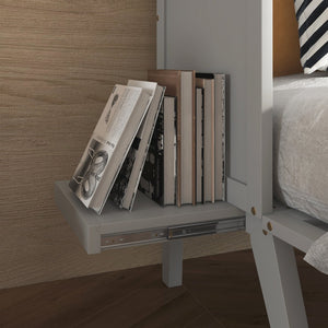 English Elm Queen Murphy Cabinet Bed Solid Pine Build with Usb Charging and Fold Out Desktop Grey W504S00167