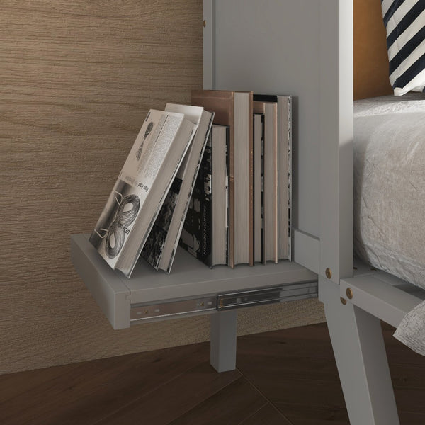 English Elm Queen Murphy Cabinet Bed Solid Pine Build with Usb Charging and Fold Out Desktop Grey W504S00167