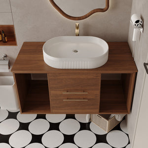 English Elm Modern 39.4" Wall-Mounted Floating Vanity With Oval Sink, Soft-Close Drawers & Open Shelf Storage W3136S00028