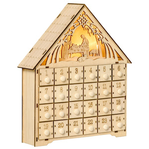 English Elm Homcom Light-Up Wooden Advent Calendar With Nativity Scene, 24 Countdown Drawers For Holiday Cheer W2225P249696