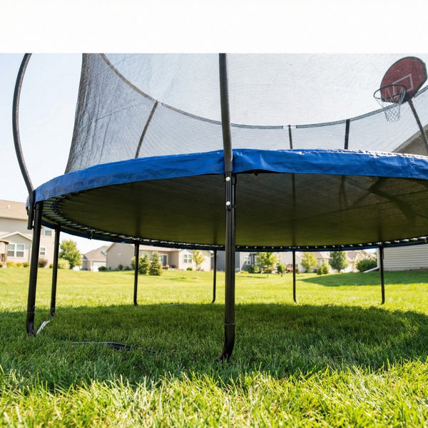 English Elm 14 Foot Pumpkin Shaped Backyard Trampoline with Basketball Hoop Galvanized Steel Frame W2071P319084
