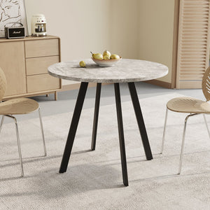 English Elm Modern Minimalist Circular Dining Table – Gray Cement Finish, Compact Design For Cafés & Offices W1727P251172