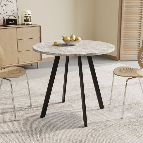 English Elm Modern Minimalist Circular Dining Table – Gray Cement Finish, Compact Design For Cafés & Offices W1727P251172