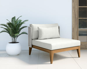 Sunpan Ibiza Armless Chair - Modern Outdoor Lounge with Durable Teak Frame & Eco-Friendly Grey Fabric Natural / Stinson White