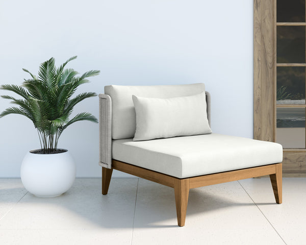 Sunpan Ibiza Armless Chair - Modern Outdoor Lounge with Durable Teak Frame & Eco-Friendly Grey Fabric Natural / Stinson White