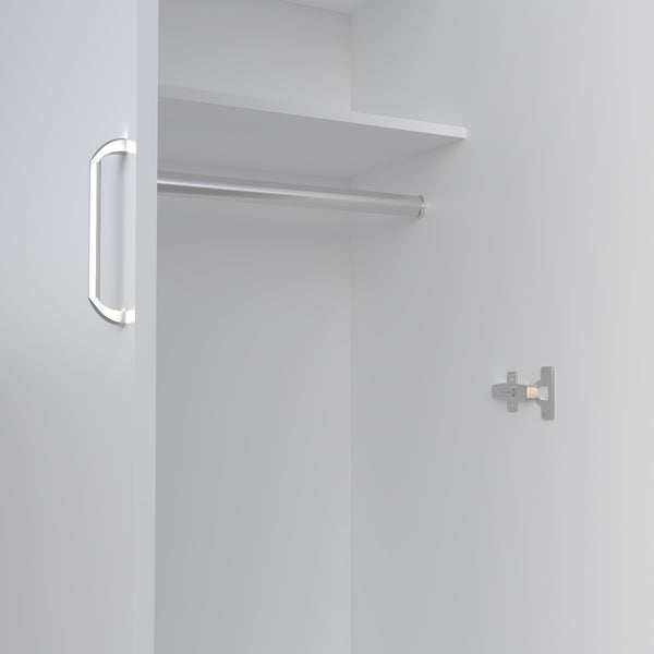 English Elm FM Pisinemo Armoire 2-Door Wardrobe with Hanging Rod, Upper Shelves, White Melamine Finish, 71"H B128S00049