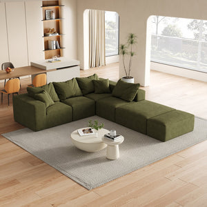 English Elm Modern Upholstered Sectional Sofa Set Modular 132" L-Shape Chenille Couch with 6 Pillows, No-Assembly Comfort and FlexibilityReadable? Green W834S00501