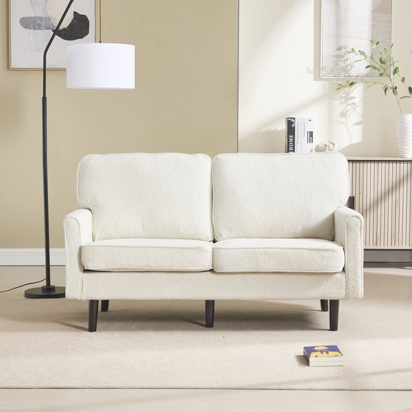 English Elm Loveseat Mid Century Modern Two-Seater Sofa with USB Type-C Charging, Removable Zipper Covers, Durable Wood Legs Beige W395P238823