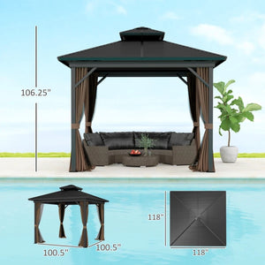 English Elm Metal Hardtop Gazebo Two Tier Galvanized Steel Roof Outdoor Patio Canopy Shelter T3971S00173