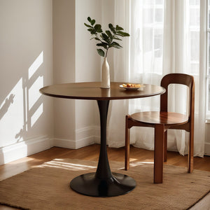 English Elm (walnut Finish) Tulip Pedestal Round Dining Table Mid Century Mdf Top Steel Base W2641P381821