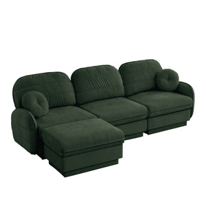 English Elm 105" Chenille Sectional Sofa with Movable Ottoman Deep Seat Quilted Cushions Living Room Green W714S01769