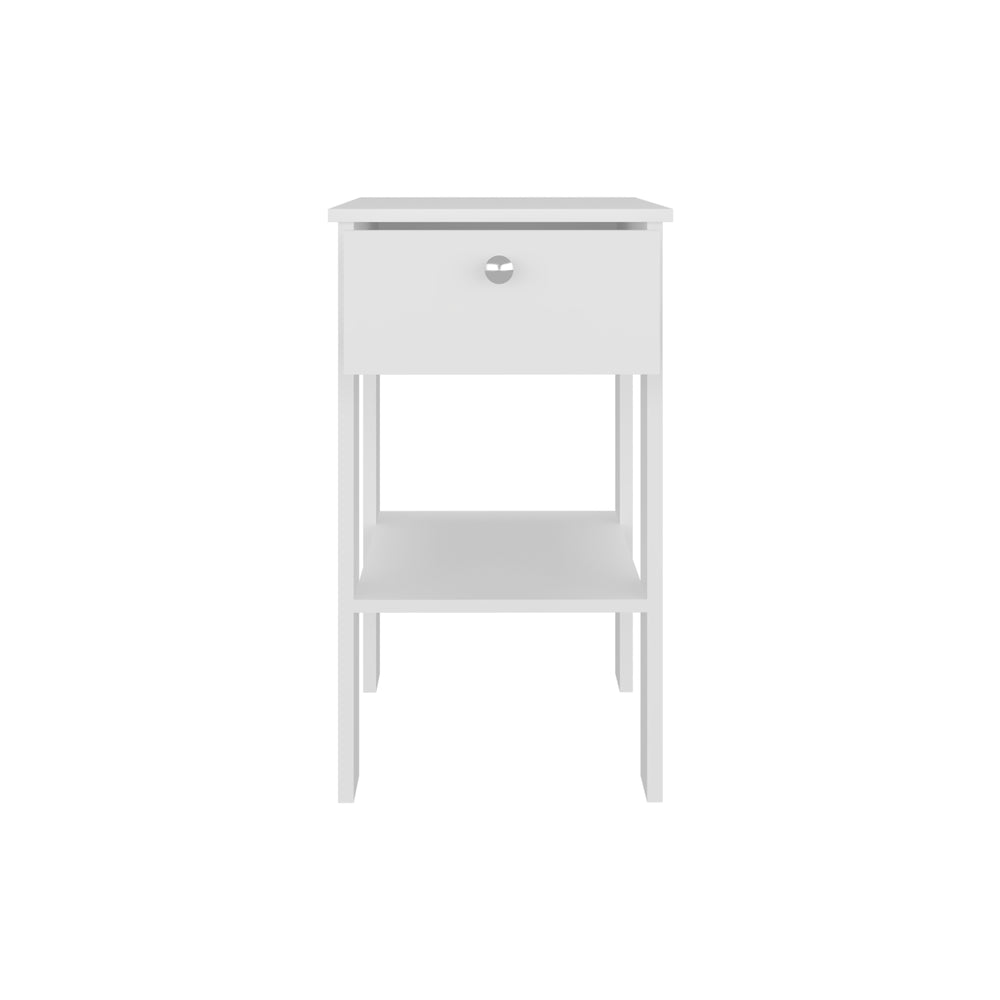 English Elm Nightstand, Compact 1-Drawer + Open Shelf, Elevated 4-Leg Engineered Wood, White, Ready-to-Assemble B097P369424