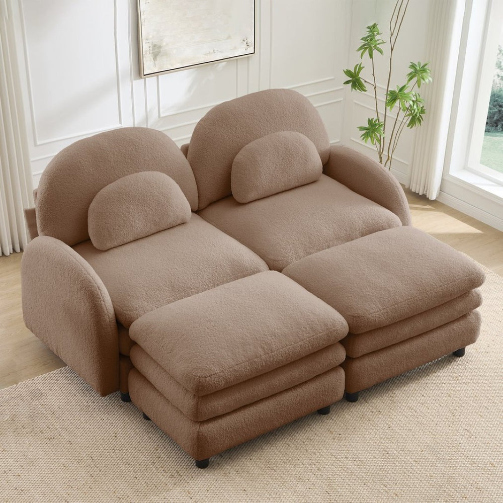 English Elm Teddy Fleece Modular Cloud Sofa with Curved Silhouette Ottomans and Lumbar Pillows Camel W5656S00100