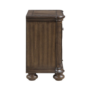 English Elm Traditional Oak Veneer Nightstand with Walnut Inlay Two Drawers Antique Nickel Bedroom B011P490016