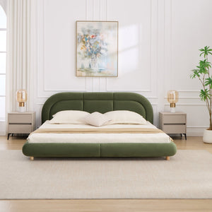 English Elm King Curved Velvet Upholstered Low Profile Platform Bed Sculpted Headboard Modern Green W5632P452163