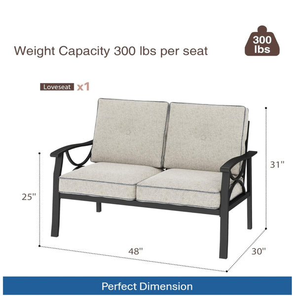 English Elm 48" Outdoor Steel Loveseat with Curved Arms Foam Cushions Patio Balcony Seating B082P455148