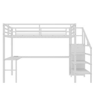 English Elm Queen Size Loft Bed With L-Shaped Desk, Usb Port & Led Lights - Stylish Space-Saving Solution For All W1580S00124-GIGA