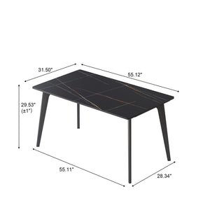English Elm 55.12" Modern Artificial Stone Dining Table With Black Metal Legs - Sleek Design For 6 People! W1535S00510