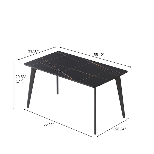 English Elm 55.12" Modern Artificial Stone Dining Table With Black Metal Legs - Sleek Design For 6 People! W1535S00510