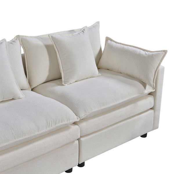 English Elm 108.66"Modern Chenille L-Shaped Sectional Sofa with Convertible Chaise, Solid Wood Frame, Plush Foam Comfort and Ottoman Set for Spacious Living Room White W1036S00057