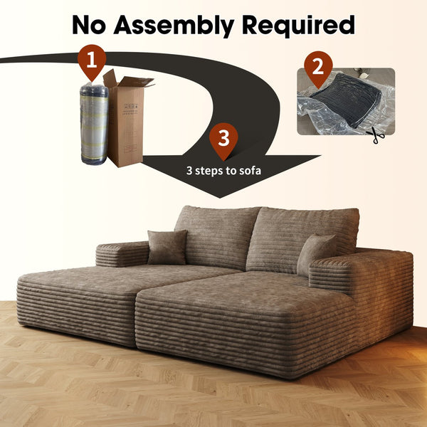 English Elm 74.8" Modern Sofa Bed – Stylish Camel Corduroy Sleeper & Lounger, No Assembly, Perfect For Any Space! W2824S00060