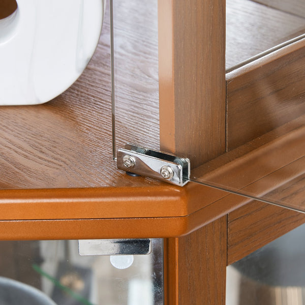English Elm 6 Shelf Corner Curio Cabinet with Interior Lighting, Mirrored Back, Glass Shelves for Displays Oak W1693P165029