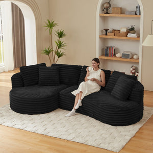 English Elm Modern Curved Sectional Sofa Tufted Corduroy L Shape for Living Room Apartment Black W2339S00165