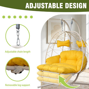 English Elm 2 Person Wicker Hanging Egg Chair with Stand Padded Swing for Patio Garden T5880P500210