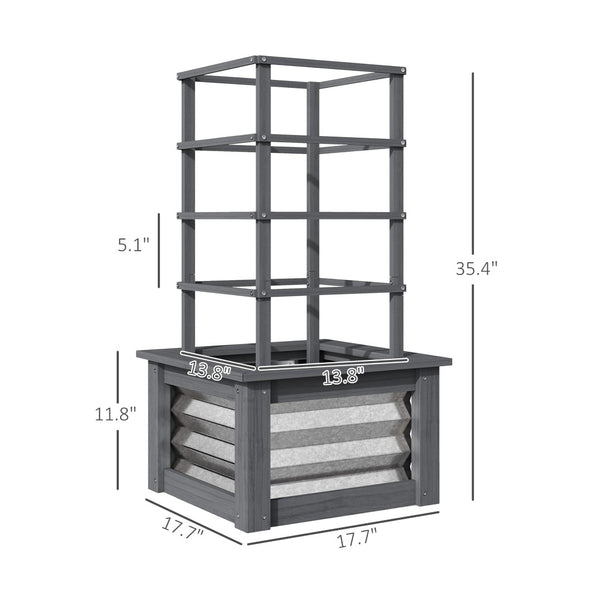 English Elm Versatile Raised Garden Bed with Trellis Fir Wood Galvanized Steel Patio Planter T3971P422655