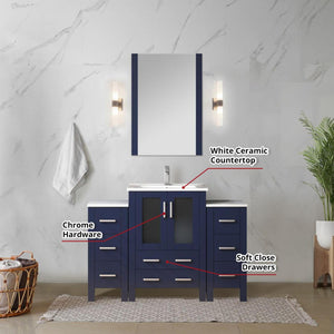 English Elm Navy Blue Bath Vanity 48" Wide With Elegant White Ceramic Top, Faucet Set & Chic Mirror Included B2731S01371