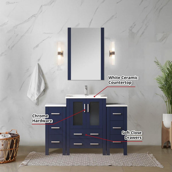 English Elm Navy Blue Bath Vanity 48" Wide With Elegant White Ceramic Top, Faucet Set & Chic Mirror Included B2731S01371