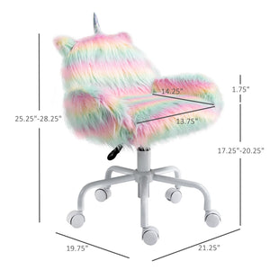 English Elm Rainbow Unicorn Faux Fur Swivel Desk Chair Plush Polyester Seat for Playroom T3971P409780