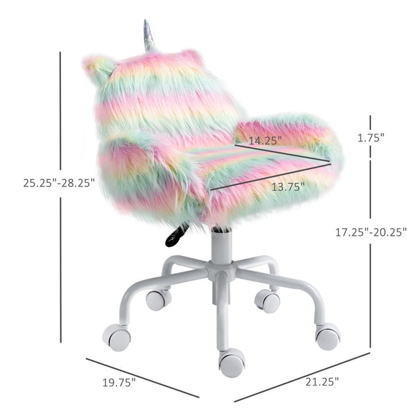 English Elm Rainbow Unicorn Faux Fur Swivel Desk Chair Plush Polyester Seat for Playroom T3971P409780