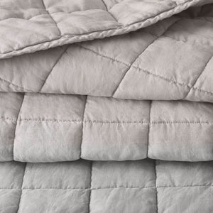 English Elm 3-piece French Linen Quilt Set King Garment Washed Box Stitch Breathable Bedding B035P408300